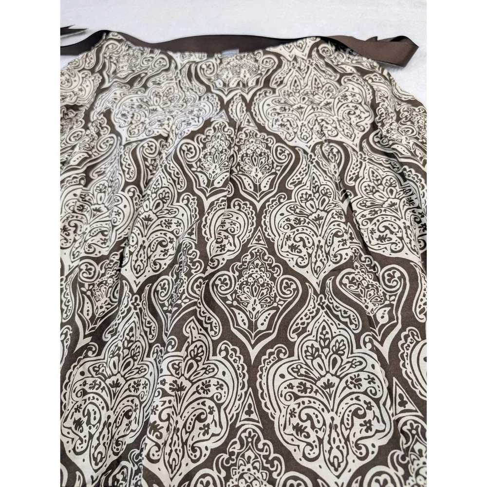 Apt 9 Petite Brown Cream Damask Paisley Cotton A-Line Skirt Ribbon Belt 8P